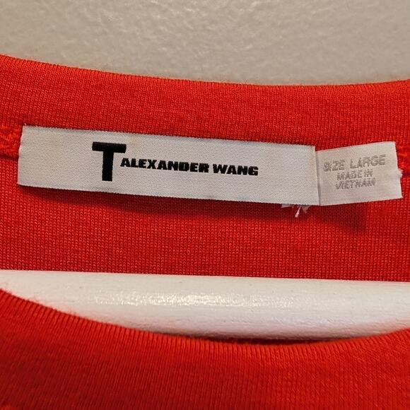 T by Alexander Wang Ruches Crepe Jersey Dress Red/Orange - Size L - Picture 3 of 8